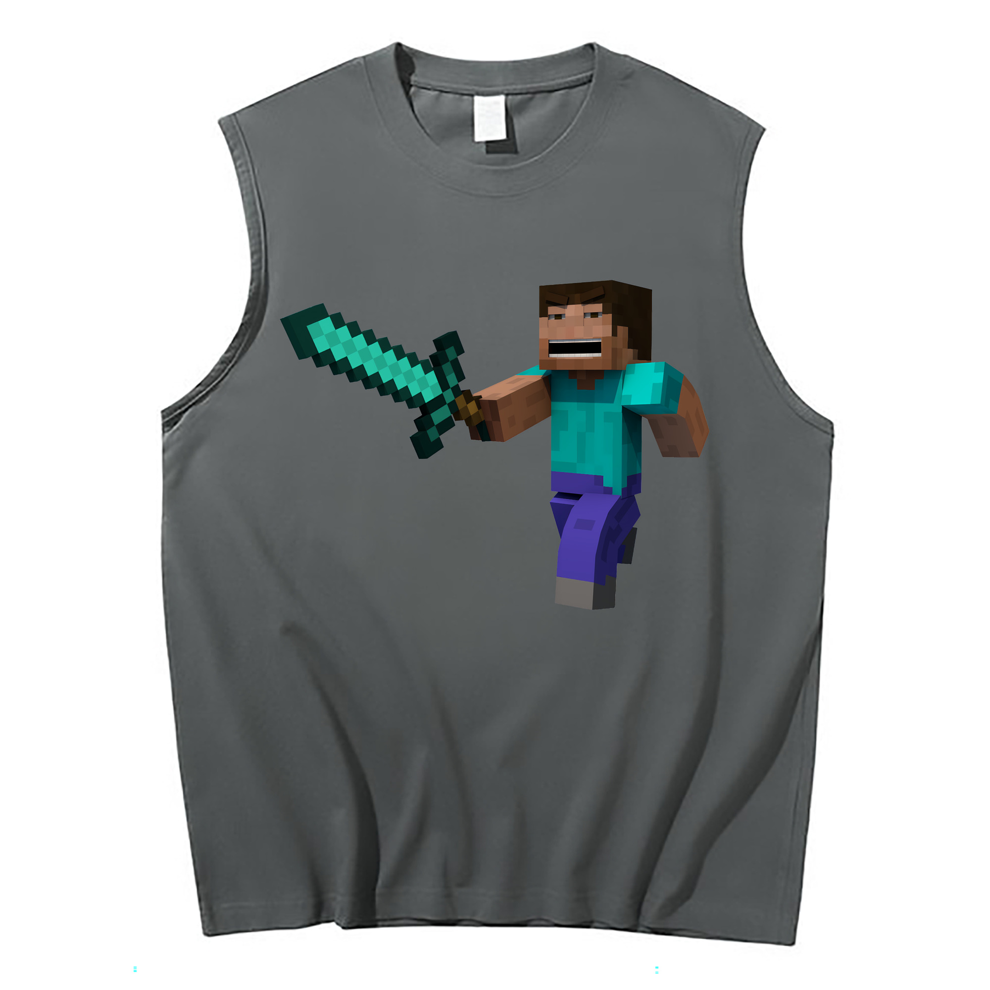 （画像用） マインクラフト ブロックの世界 Minecraft MC Block world コットン100％タンクトップ（フロントプリント）